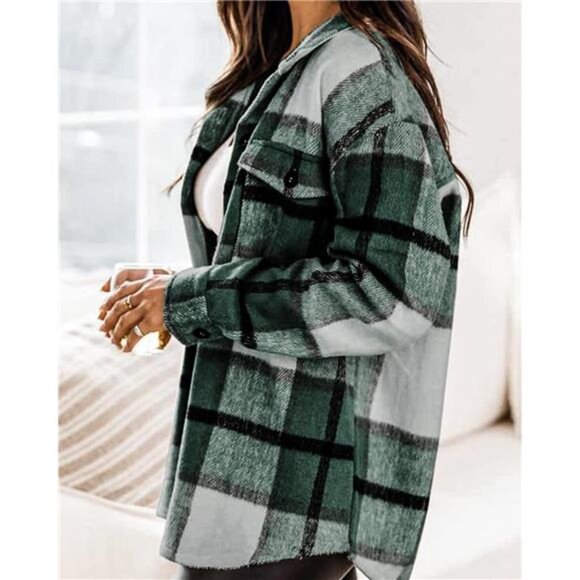 Women’s Casual Plaid Flannel Shacket – Button-Down, Long Sleeve Jaclet - Picture 2 of 7
